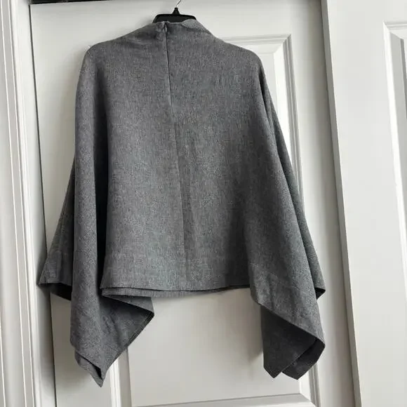 NWT ZARA MANTECO Wool Blend Oversized Cape Grey High Neck Poncho Coat Wrap M - Picture 7 of 12